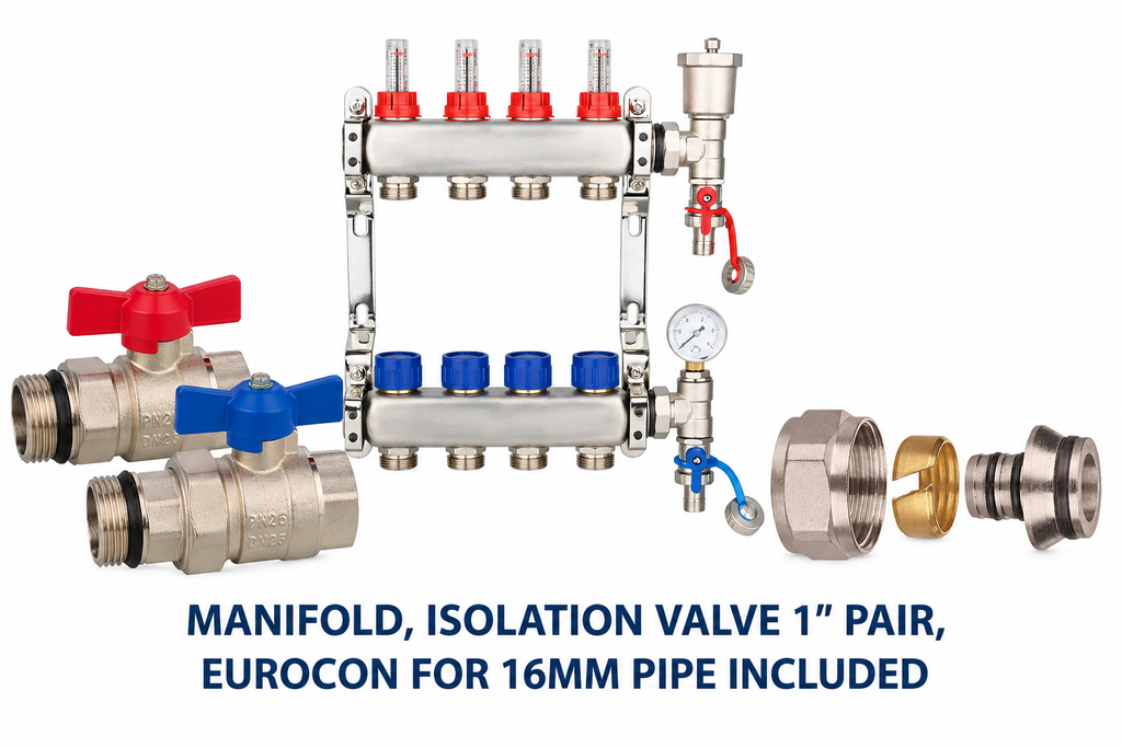 EDGE RANGE STAINLESS STEEL UFH MANIFOLD COMPLETE SET (FOR 16MM PIPE)